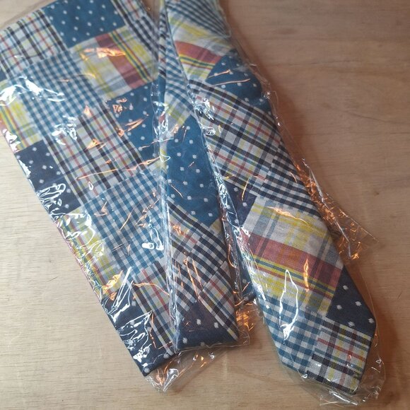 Tietle New York Patchwork Tie Pocket Square Set Handmade Blue - Picture 2 of 5